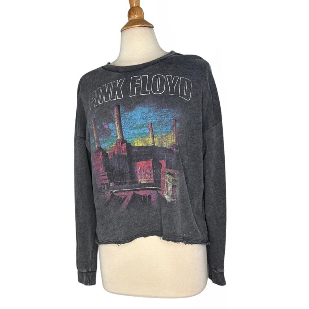 Pink Floyd Junk Food Cropped Crew Neck Pullover Sweatshirt Charcoal Colorful Art